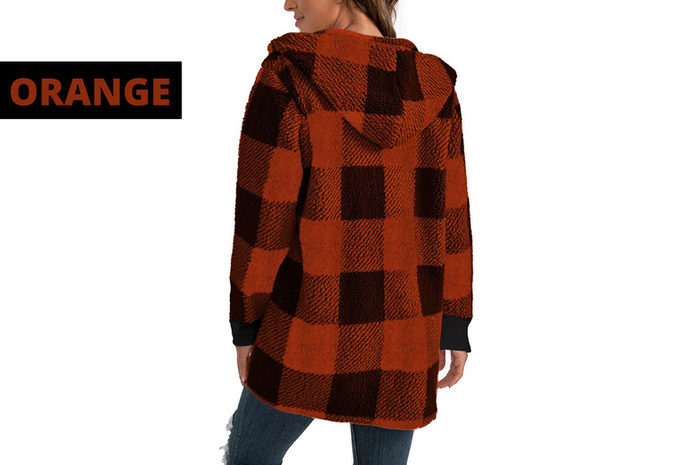 Unisex Block Knit Plaid Winter Cardigan, UK 10, Orange | Wowcher