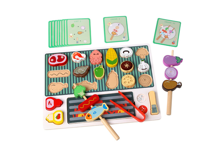 Kids’ Non-Toxic Wooden BBQ Grill Toy Set | Wowcher