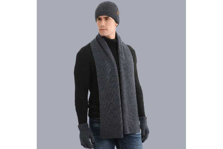Unisex Grey Merino Wool Winter Hat, Scarf & Thermal Gloves Set – Unisex, 6 Colours | Wowcher