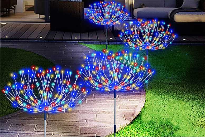 Set of 4 Solar Firework LED Christmas Lights – Outdoor Garden, Pathway & Festive Decor | Wowcher