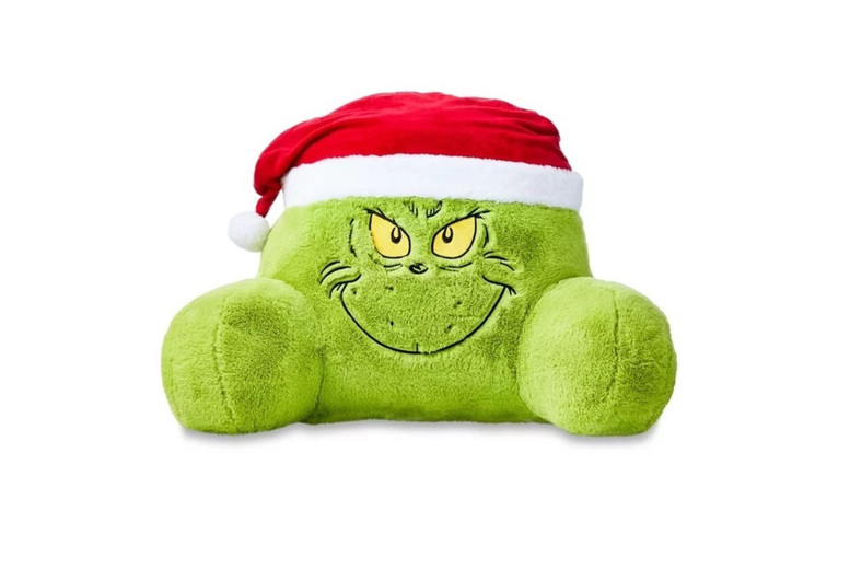 Eco-Friendly Cartoon Christmas Reading Pillow – Grinch & Tree Motif, Machine Washable, Multiple Sizes | Wowcher