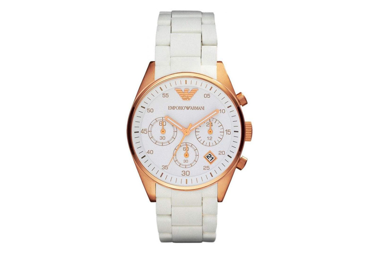 Emporio Armani AR5920 Women’s Chronograph Watch – White, Rose Gold Emporio Armani AR5920 Women’s Chronograph Watch – White, Rose Gold