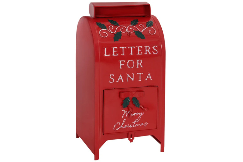 PRICE DROP! Red Santa Letters Christmas Post Box – Festive Indoor Decoration, 47cm, Steel, Wall-Mountable | Wowcher