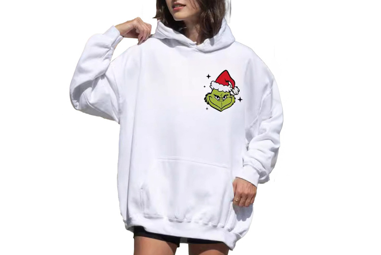 Unisex White Fun Cartoon Christmas Hoodie – Cotton Blend, Oversized Fit, Festive Slogan Sweatshirt | Wowcher