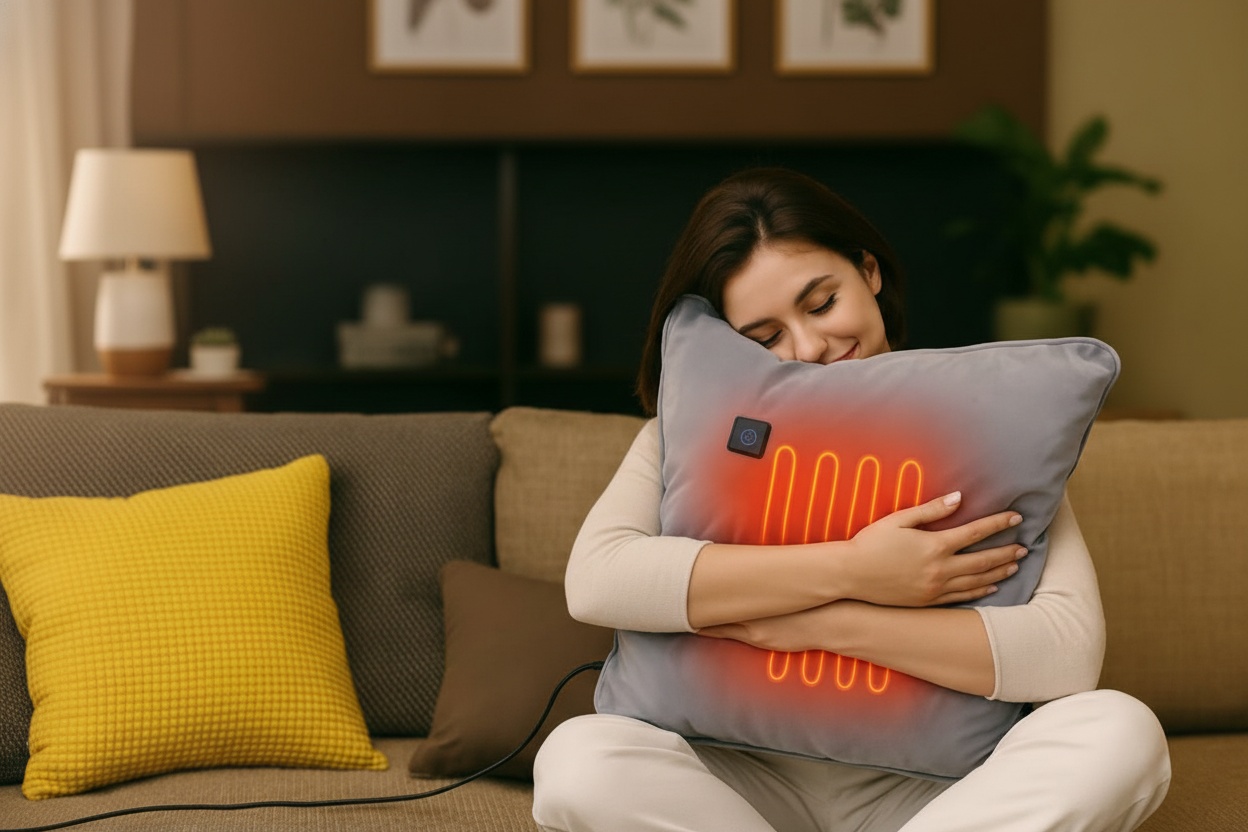 Flannel USB Heated Throw Cushion – Soft Electric Hand Warmer Pillow, 45x45cm | Wowcher