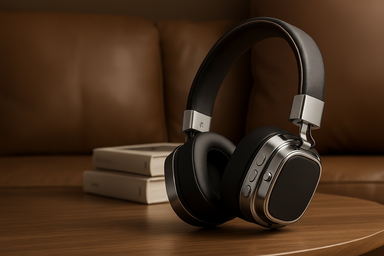 Noise Cancelling Wireless Bluetooth Headphones - Active Noise Cancellation, Bluetooth 5.3, 8-Hour Battery, Retro Metal Design (Black or Brown, New) | Wowcher