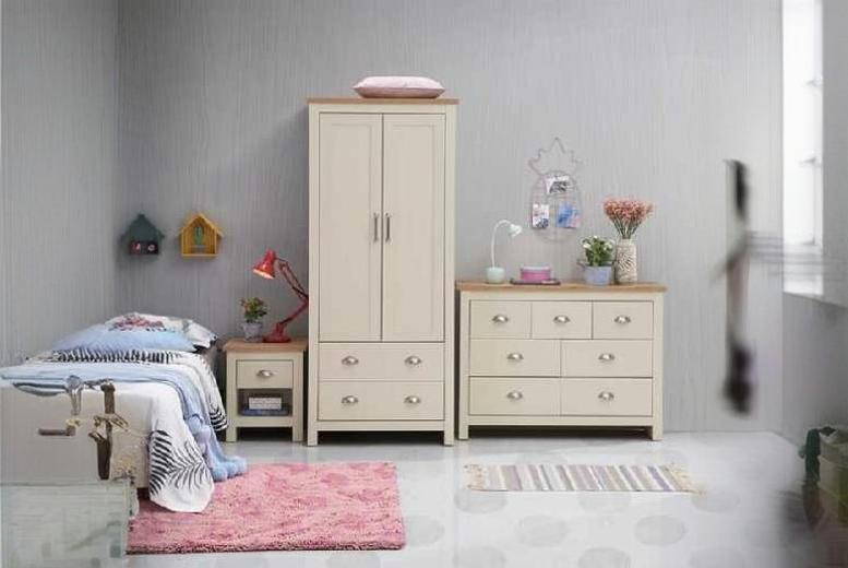 Cream & Grey 3-Piece Bedroom Furniture Set – Modern Wardrobe, 7-Drawer Chest, Bedside Table, Durable Finish, Ample Storage | Wowcher Cream & Grey 3-Piece Bedroom Furniture Set – Modern Wardrobe, 7-Drawer Chest, Bedside Table, Durable Finish, Ample Storage | Wowcher