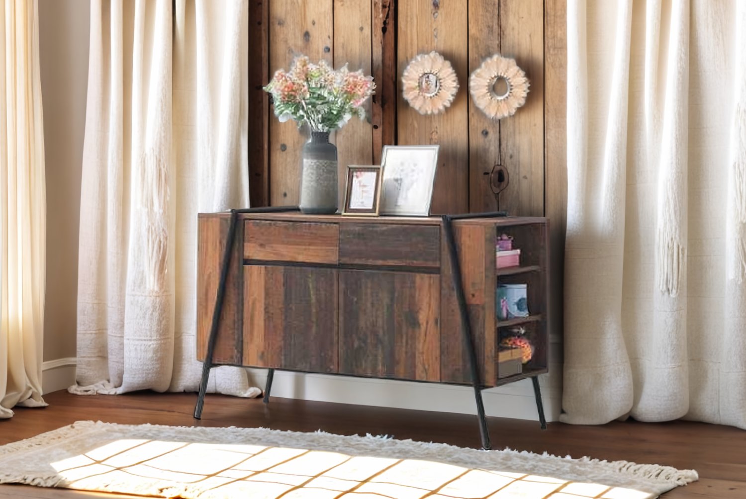 Rustic Oak Bedroom Sideboard with Storage – 2 Door, 2 Drawer, Classic Abbey Oak Finish, Solid Wood, Spacious Drawers | Wowcher