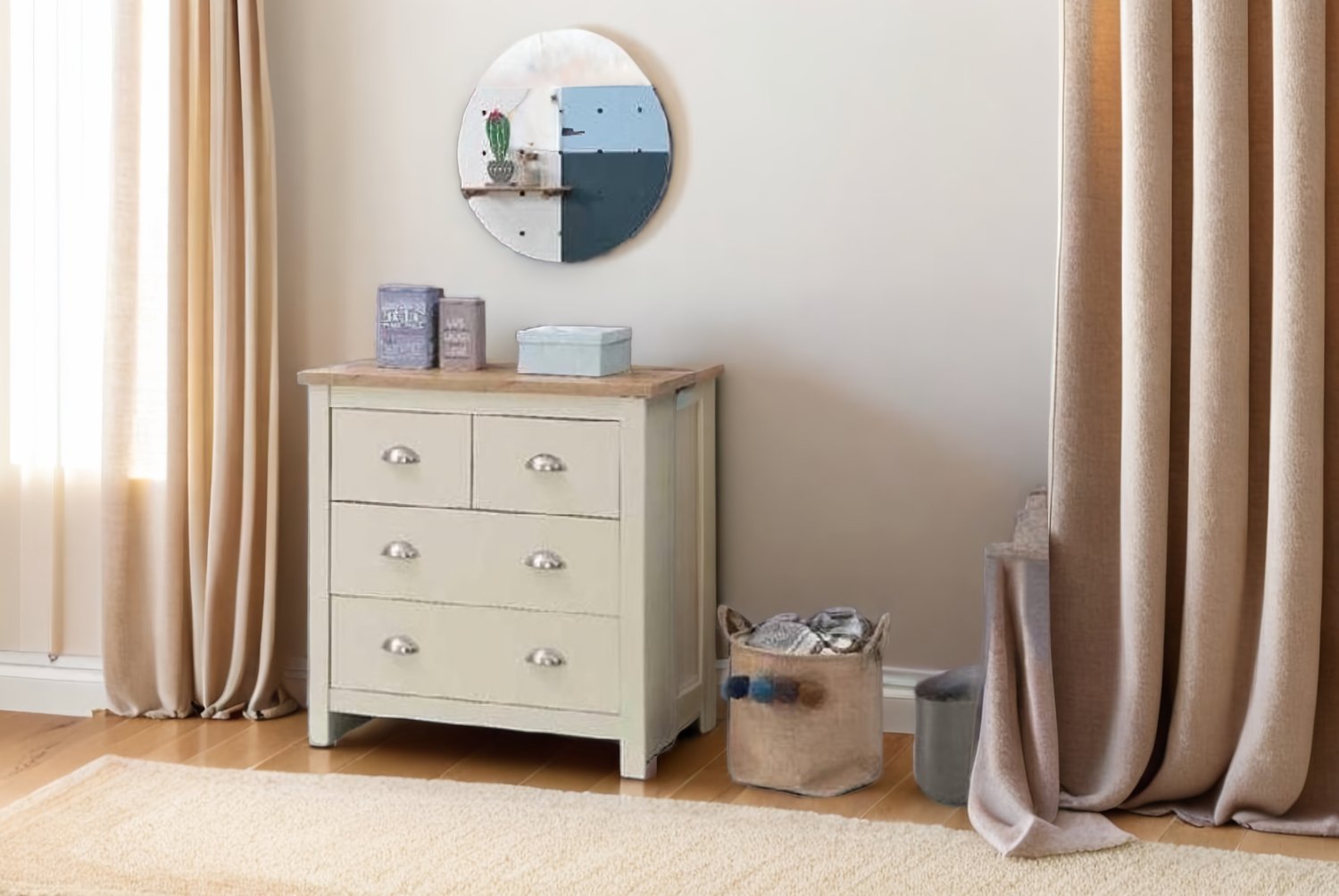Cream 4-Drawer Chest of Drawers with Oak Top – Modern Bedroom Storage | Wowcher Cream 4-Drawer Chest of Drawers with Oak Top – Modern Bedroom Storage | Wowcher