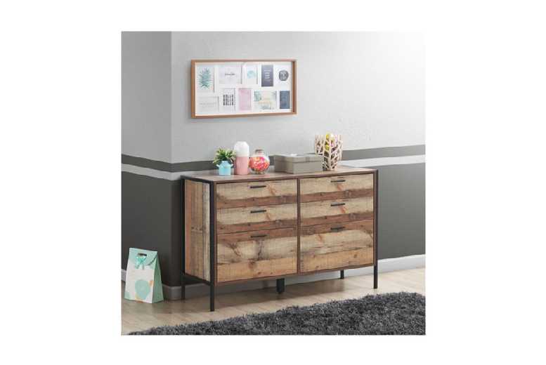 Industrial Rustic Solid Oak 6-Drawer Chest – Bedroom Storage Unit | Wowcher Industrial Rustic Solid Oak 6-Drawer Chest – Bedroom Storage Unit | Wowcher