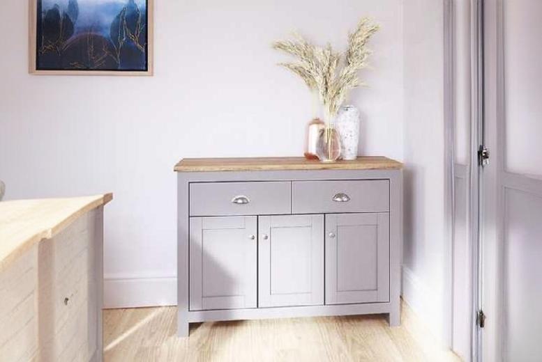 Large Modern Bedroom Sideboard – Cream/Grey, 3-Door, 2-Drawer Storage, Contemporary Finish | Wowcher