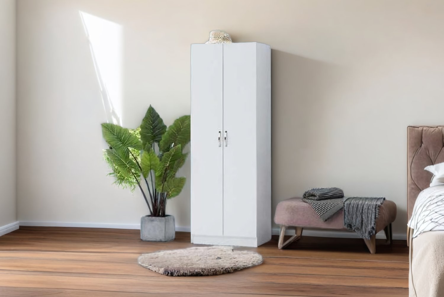 Modern 2-Door Wardrobe with Hanging Rail – White or Grey, Compact Storage, Contemporary Bedroom Furniture | Wowcher Modern 2-Door Wardrobe with Hanging Rail – White or Grey, Compact Storage, Contemporary Bedroom Furniture | Wowcher