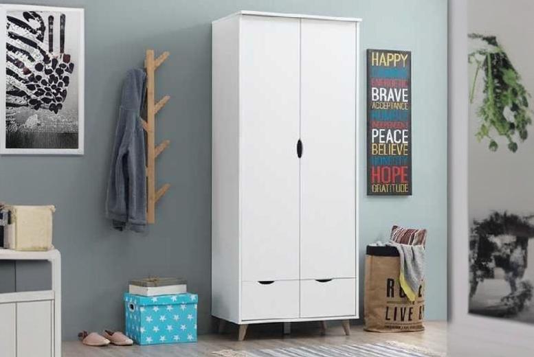 Scandinavian White 2 Door Wardrobe with Drawers – Slim Space-Saving Modern Bedroom Storage | Wowcher Scandinavian White 2 Door Wardrobe with Drawers – Slim Space-Saving Modern Bedroom Storage | Wowcher