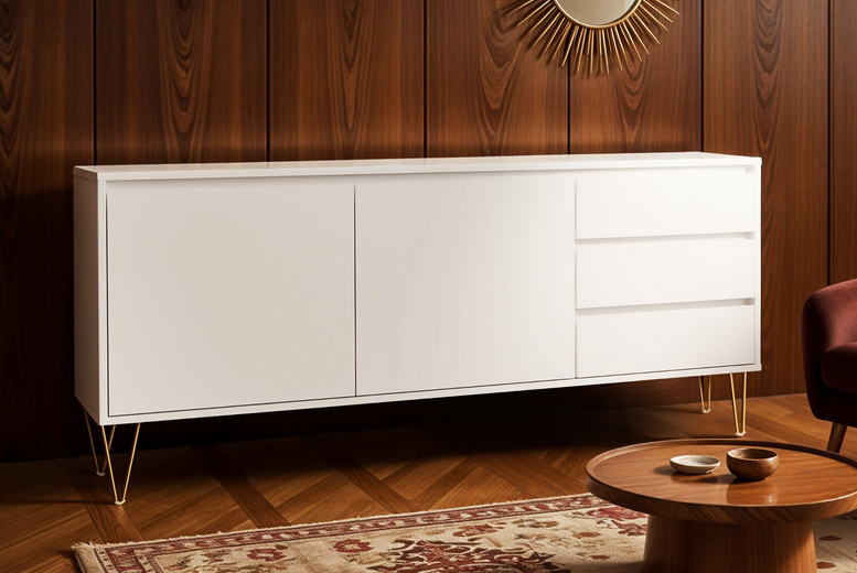 White Contemporary 2-Door Sideboard with 3 Storage Drawers – Matte Finish, 160cm Wide | Wowcher White Contemporary 2-Door Sideboard with 3 Storage Drawers – Matte Finish, 160cm Wide | Wowcher