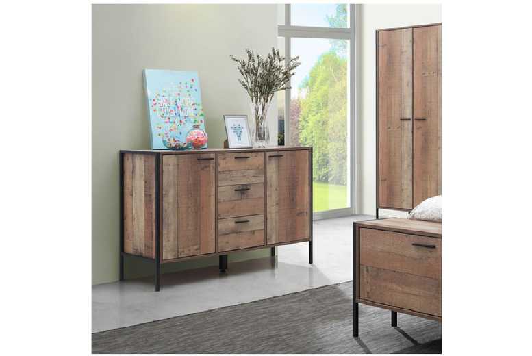 Rustic Oak Sideboard Cabinet – Industrial Bedroom Storage Unit with Drawers & Doors | Wowcher Rustic Oak Sideboard Cabinet – Industrial Bedroom Storage Unit with Drawers & Doors | Wowcher