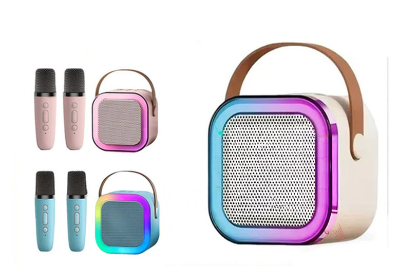 Wireless Kids Karaoke Machine with Mics & RGB Lights – Ages 5+, Portable, Battery-Operated, Party Toy | Wowcher