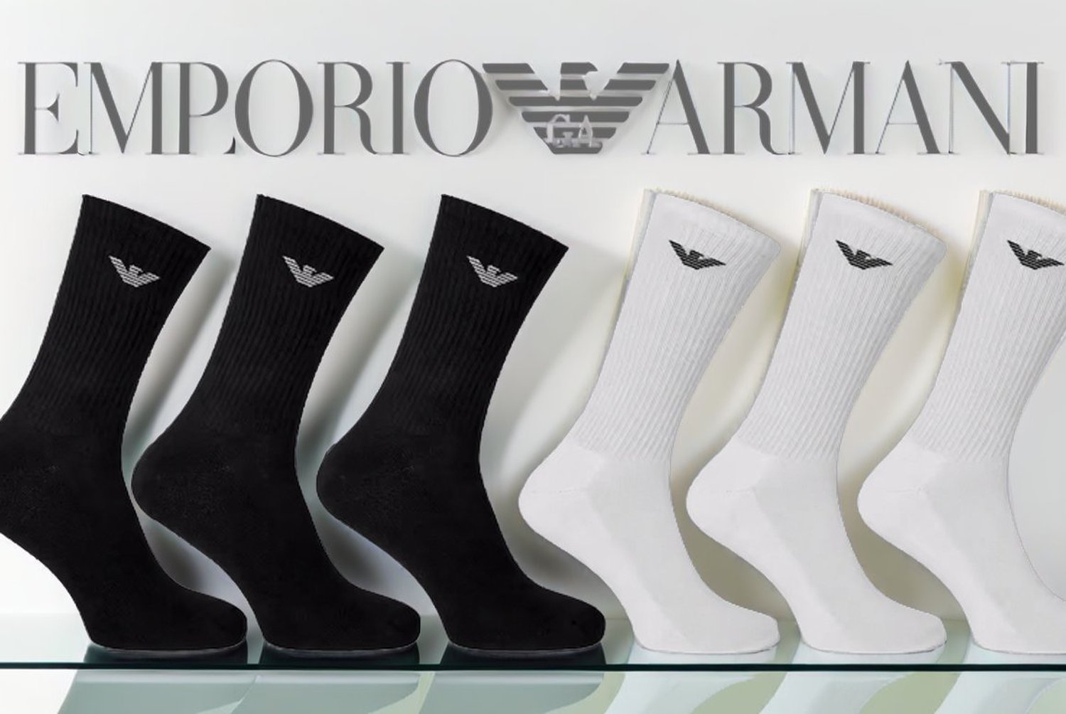 Emporio Armani Cotton Crew Socks 3-Pack – Breathable, Logo, UK 5-12 (Black or White) | Wowcher