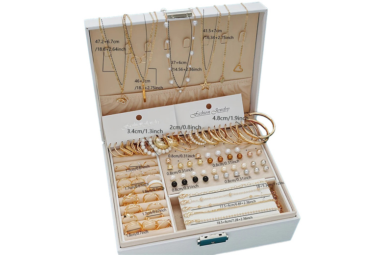 56 Piece Gold Jewellery Set – Versatile Necklaces, Earrings, and Rings Collection | Wowcher