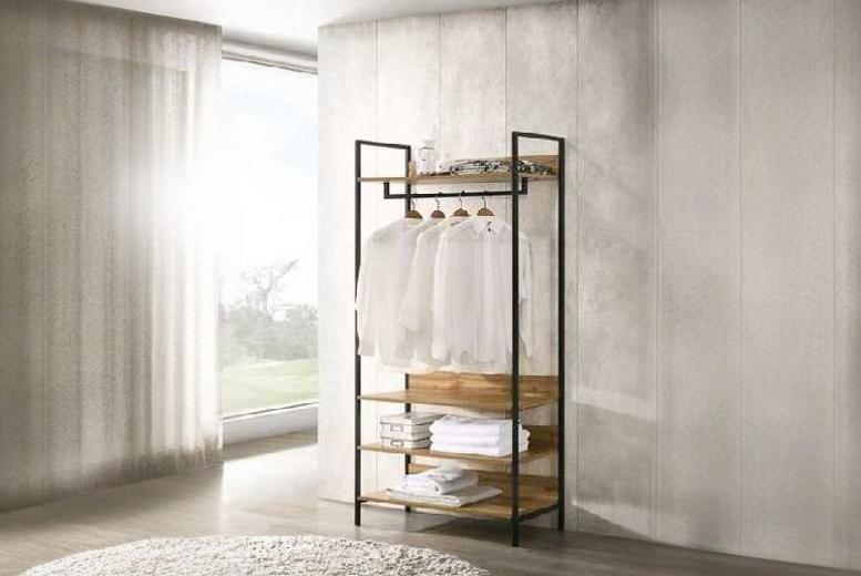 Zahra Modern Oak Open Wardrobe with Hanging Rail – Contemporary Bedroom Storage, 4 Shelves | Wowcher Zahra Modern Oak Open Wardrobe with Hanging Rail – Contemporary Bedroom Storage, 4 Shelves | Wowcher