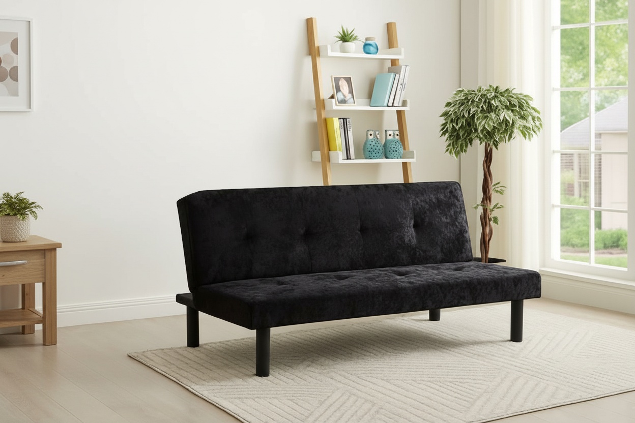 PRICE DROP! Crushed Velvet 3-Seater Sofa Bed - Modern Convertible Recliner, Velvet Upholstery, Space-Saving Design | Wowcher