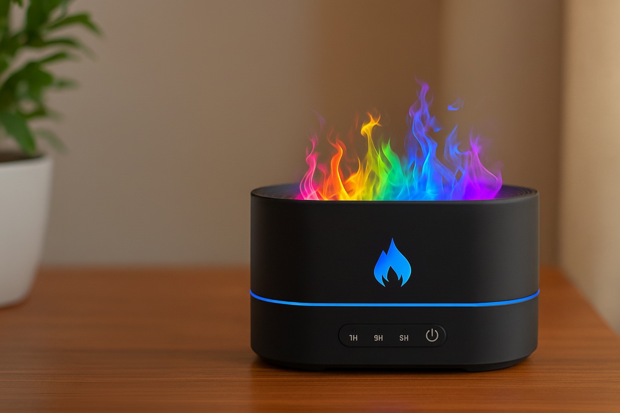 3-in-1 Colour Changing Flame Effect Air Purifier & Humidifier - Quiet Operation, 250ml Capacity, USB Rechargeable | Wowcher