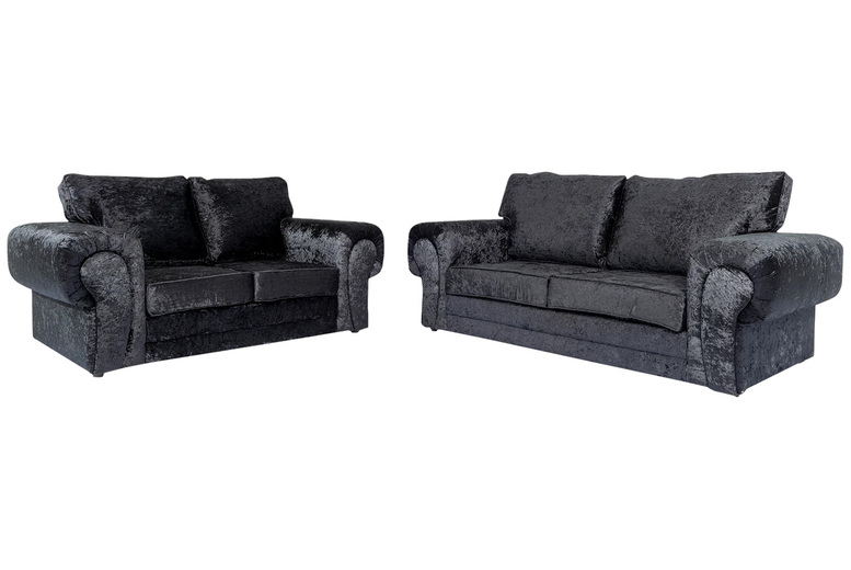 Verona Black Crushed Velvet Sofa Set – Modern Velvet 3-Seater, 2-Seater, Armchair & Footstool Options | Wowcher Verona Black Crushed Velvet Sofa Set – Modern Velvet 3-Seater, 2-Seater, Armchair & Footstool Options | Wowcher