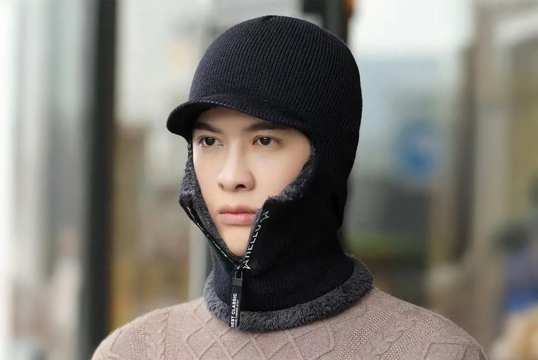 Unisex Unisex Fleece Lined Thermal Zip-Up Hat Neck Warmer, Black | Wowcher