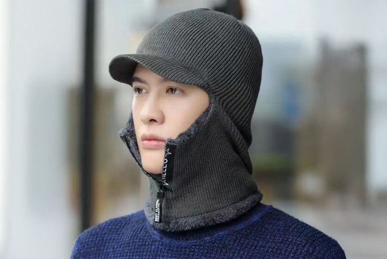 Unisex Unisex Fleece Lined Thermal Zip-Up Hat Neck Warmer, Grey | Wowcher