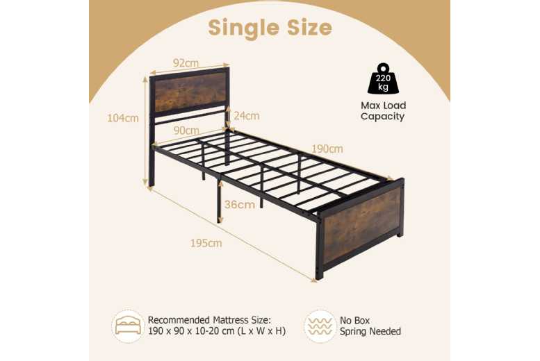Single Size Metal Bed Frame - Industrial Style, Solid Metal, Under-Bed Storage | Wowcher