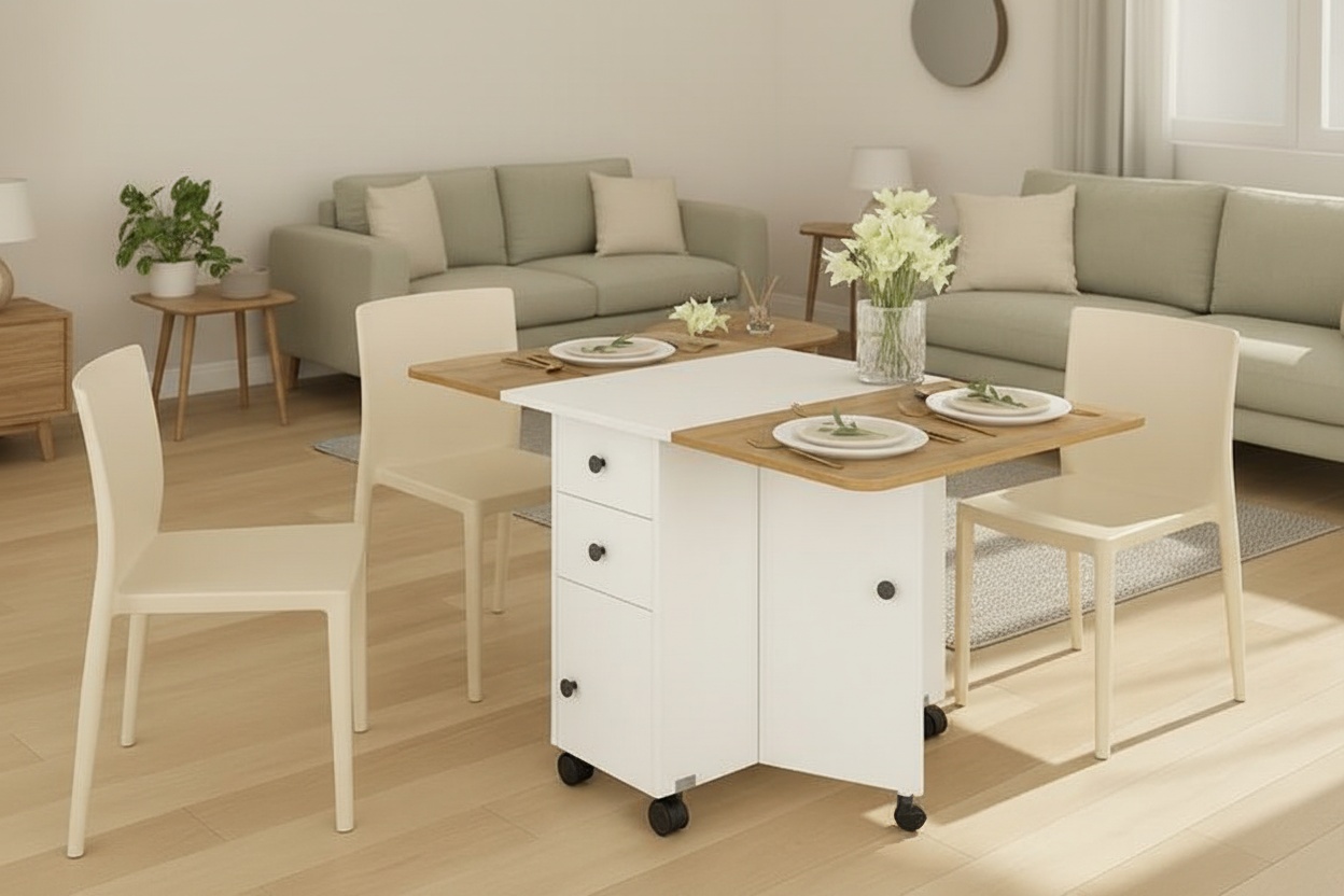 6-Seater Multi-Storage Drop Leaf Dining Table - 3 Colours | Wowcher