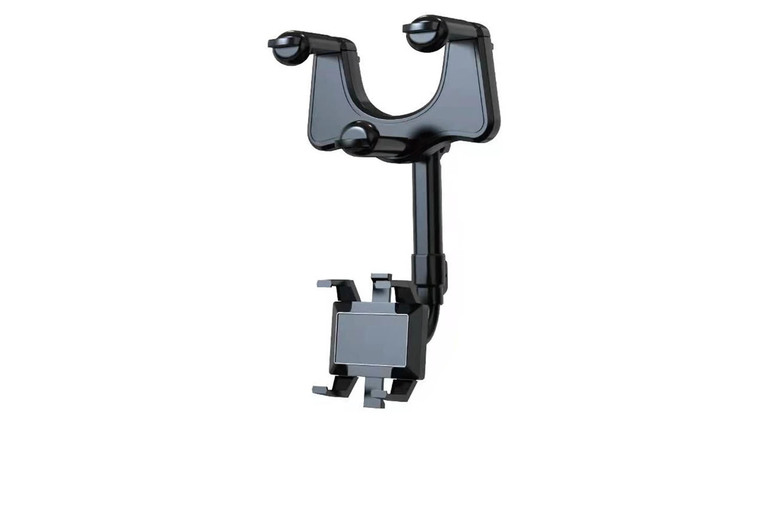 360° Rotating Universal Car Phone Holder Stand - Rearview Mirror Mount for iPhone & Samsung, Shockproof ABS | Wowcher