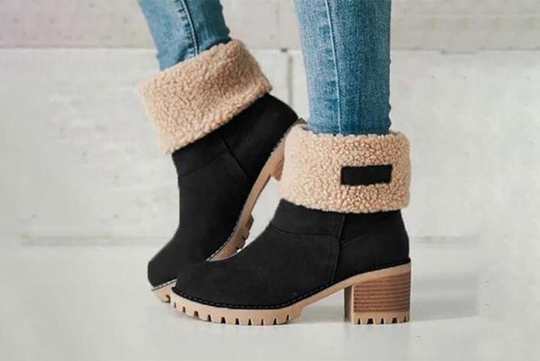 High-Heeled Padded Women's Boots, UK 3, Black | Wowcher