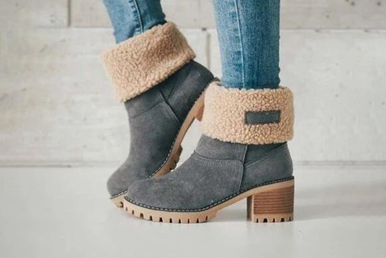 High-Heeled Padded Women's Boots, UK 3, Grey | Wowcher