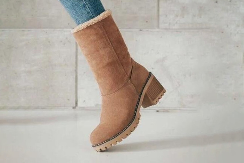 High-Heeled Padded Women's Boots, UK 3, Khaki | Wowcher