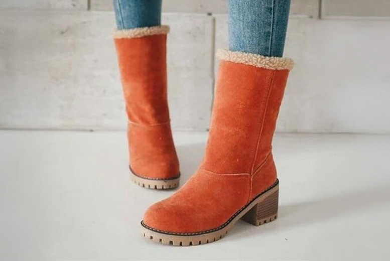 High-Heeled Padded Women's Boots, UK 3, Orange | Wowcher
