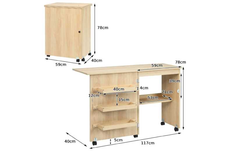 Folding MDF Storage Work Table – Contemporary Multi-Functional Living Room Desk, Space-Saving Storage, Lockable Wheels | Wowcher