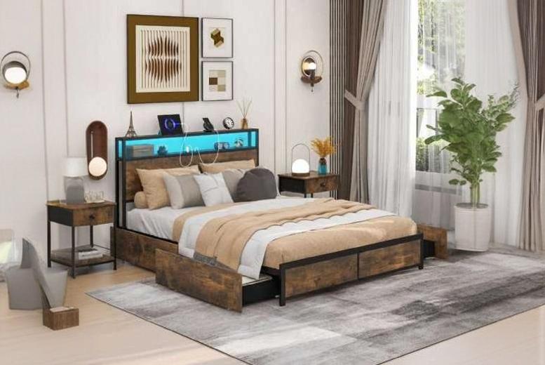 Elegant King Size LED Bed Frame with Storage | Wowcher Elegant King Size LED Bed Frame with Storage | Wowcher