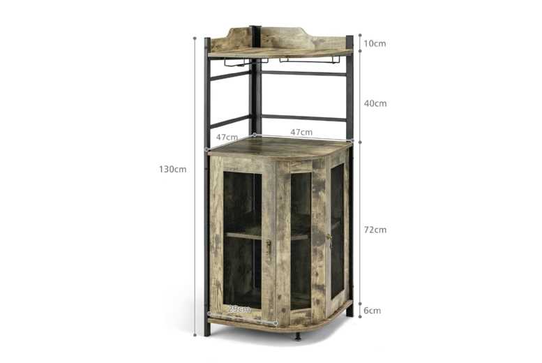 Retro Industrial Corner Bar Cabinet – Engineered Wood & Metal, Space-Saving Storage Unit | Wowcher