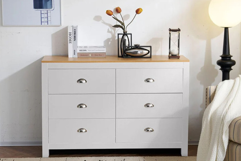 Heritage 6-Drawer Chest - Durable PB & Melamine, Modern Classic Bedroom Storage | Wowcher
