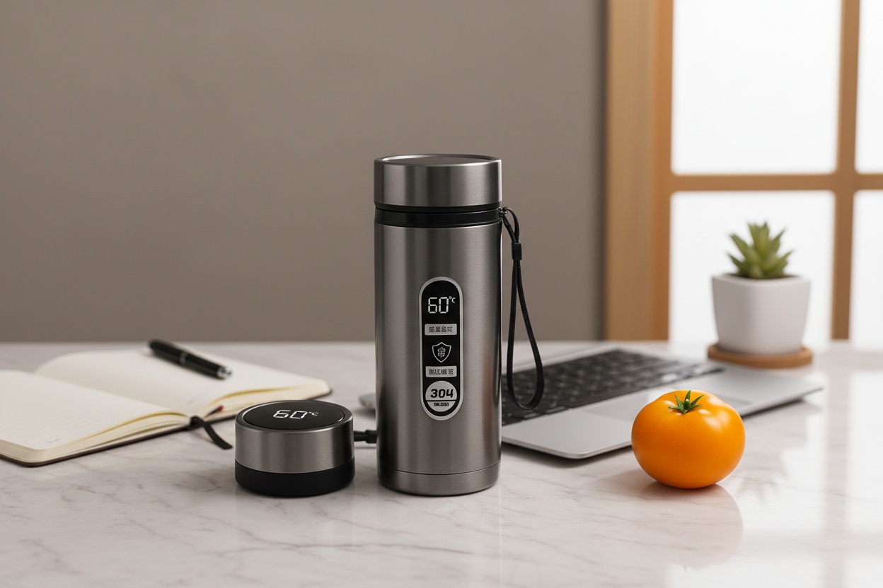 Freestanding Stainless Steel Thermos Bottle with LED Display - Large Capacity, Double Wall, Leak-Proof | Wowcher