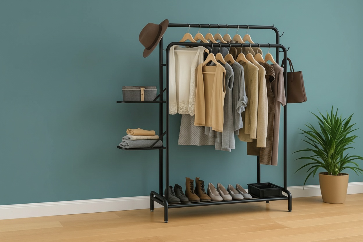 100kg Heavy Duty 4-in-1 Metal Modular Clothes Rail - Industrial Wardrobe Storage Solution | Wowcher