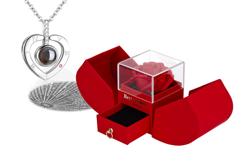 Preserved Rose & 'I Love You' Necklace Gift Set | Wowcher
