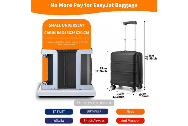 Kono 16″ ABS Hard Shell Cabin Vanity Case – Lightweight, TSA Lock, 4-Wheel Luggage | Wowcher