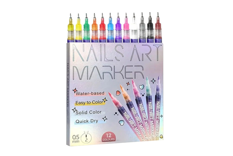 Professional Nail Art Drawing Pens Set – 12 Vibrant Colours, Precision 0.5mm Nib, Smudge-Proof Formula | Wowcher
