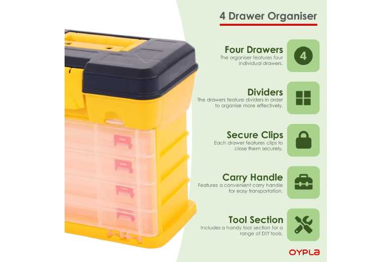 Heavy-Duty Plastic 4 Drawer Stackable Storage Toolbox - Modular, Lockable, Removable Dividers for Garage & Workshop Organisation | Wowcher