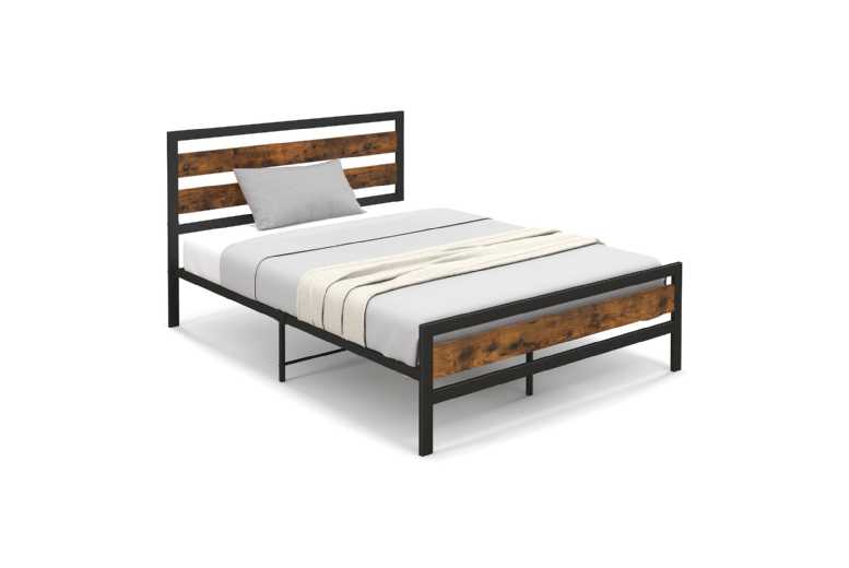 Double Size Rustic Bed Frame – Sturdy Metal & MDF Base | Wowcher Double Size Rustic Bed Frame – Sturdy Metal & MDF Base | Wowcher