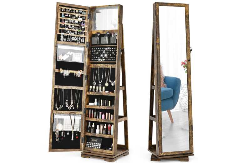 Full Length Mirrored Jewellery Cabinet with 360° Rotating Storage – P2 MDF, Lockable, Ultra-Large Capacity | Wowcher Full Length Mirrored Jewellery Cabinet with 360° Rotating Storage – P2 MDF, Lockable, Ultra-Large Capacity | Wowcher