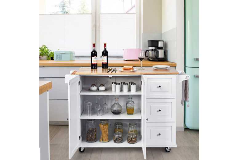 Modern Fitted Kitchen Island Trolley – Solid Wood Top, Soft-Close Drawers, Mobile Cabinet | Wowcher