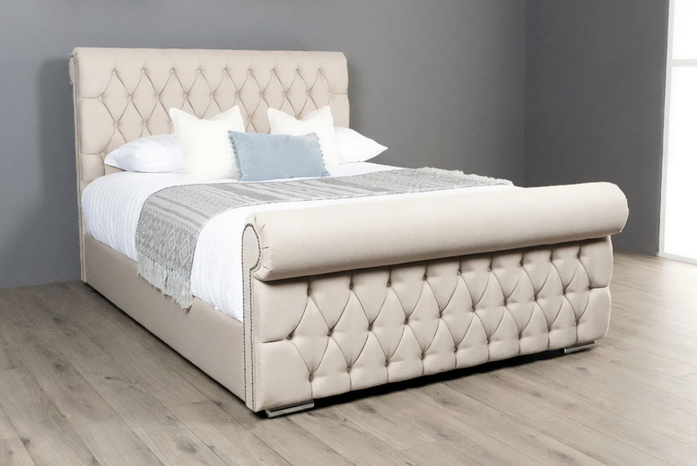 Buckingham Cream Sleigh Bed Frame with Storage – Elegant, Sturdy Base | Wowcher