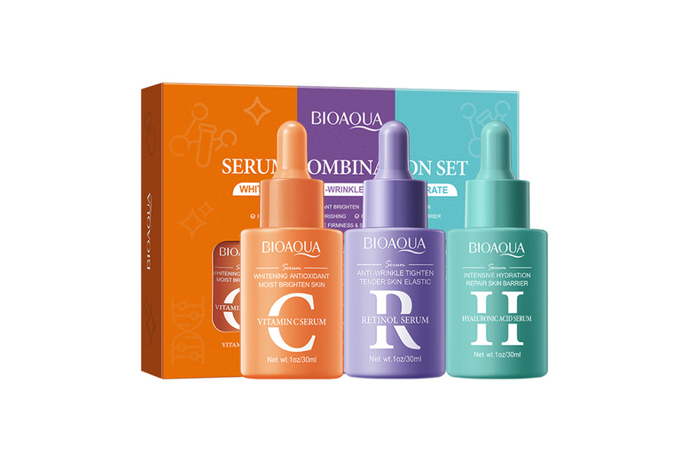 3-in-1 Facial Serum Set with Vitamin C, Retinol & Hyaluronic Acid – Hydrating, Brightening & Anti-Ageing Serums for All Skin Types | Wowcher